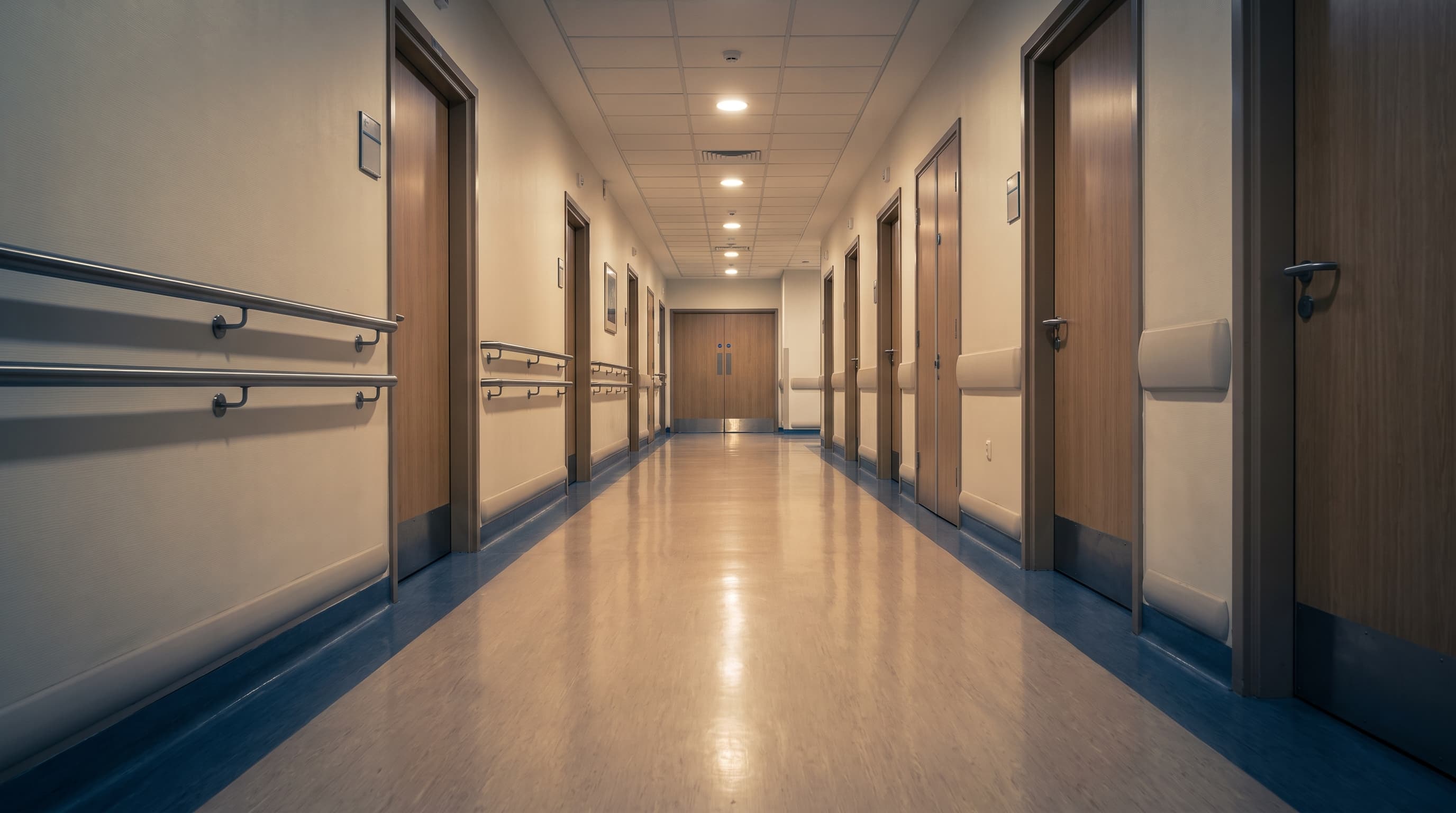 A quiet hospital corridor at night
